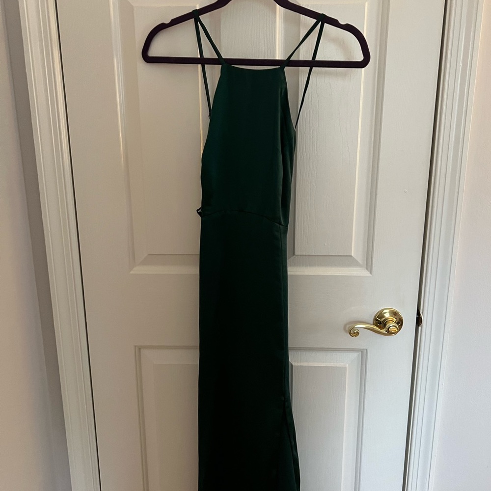Lulu’s Born to Captivate Forest Green Satin Backless Maxi Dress - Picture 5 of 7
